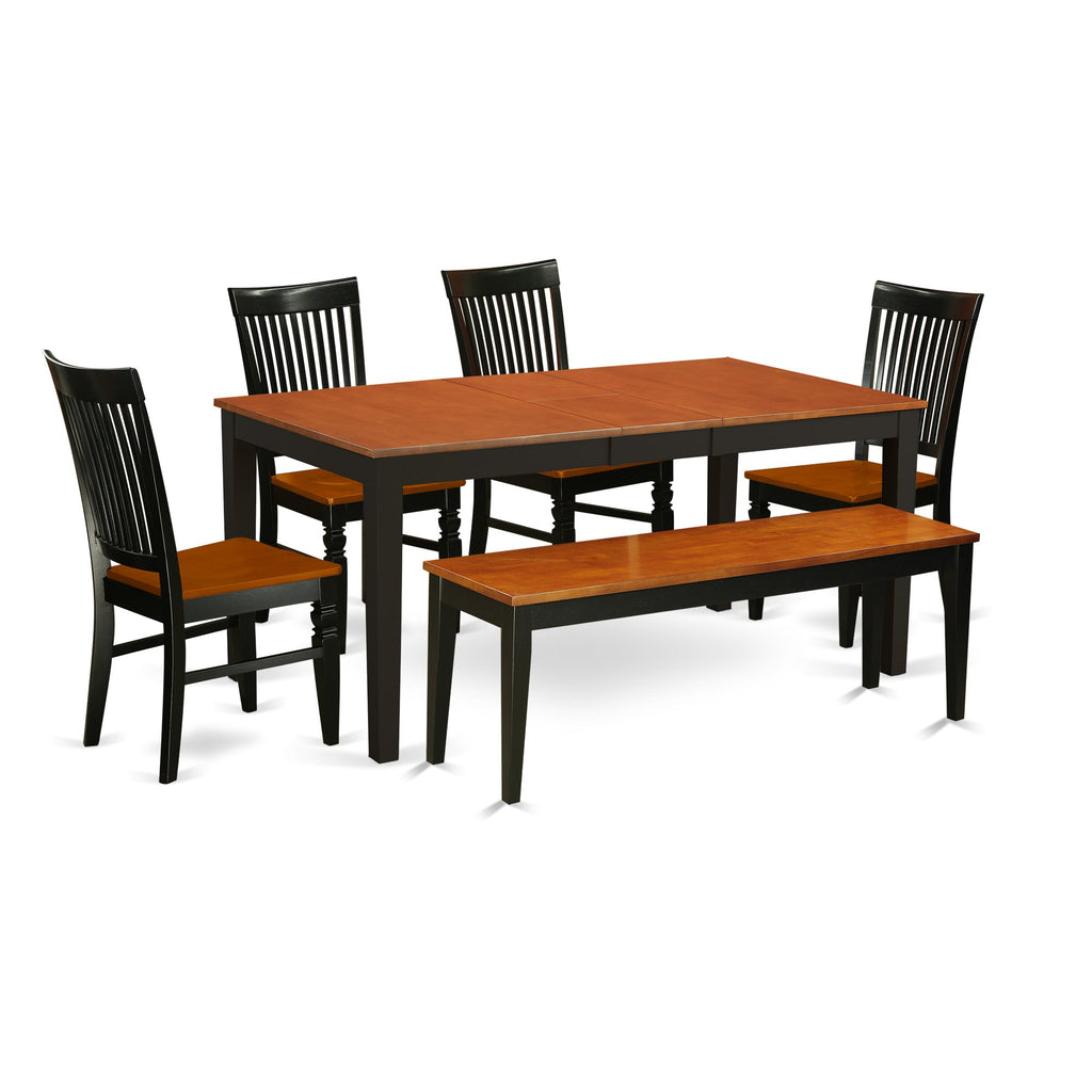 East West Furniture NIWE6-BCH-W 6 Piece Dining Table Set Contains a Rectangle Dinner Table with Butterfly Leaf and 4 Dining Room Chairs with a Bench, 36x66 Inch, Black & Cherry