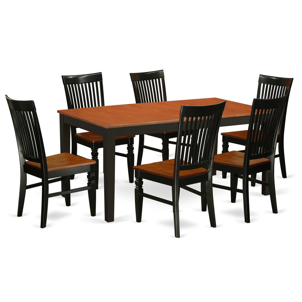 East West Furniture NIWE7-BCH-W 7 Piece Kitchen Table Set Consist of a Rectangle Dining Table with Butterfly Leaf and 6 Dining Room Chairs, 36x66 Inch, Black & Cherry