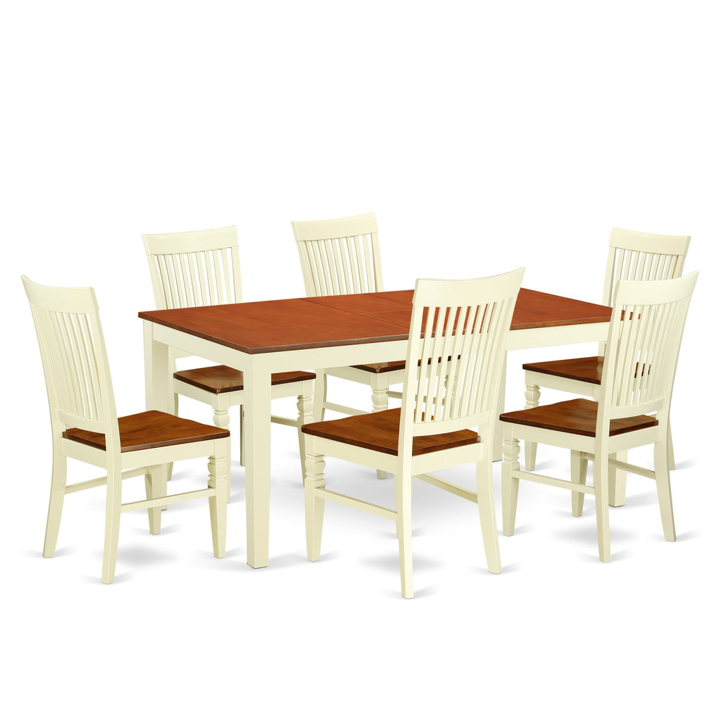 East West Furniture NIWE7-BMK-W 7 Piece Dining Table Set Consist of a Rectangle Wooden Table with Butterfly Leaf and 6 Dining Room Chairs, 36x66 Inch, Buttermilk & Cherry