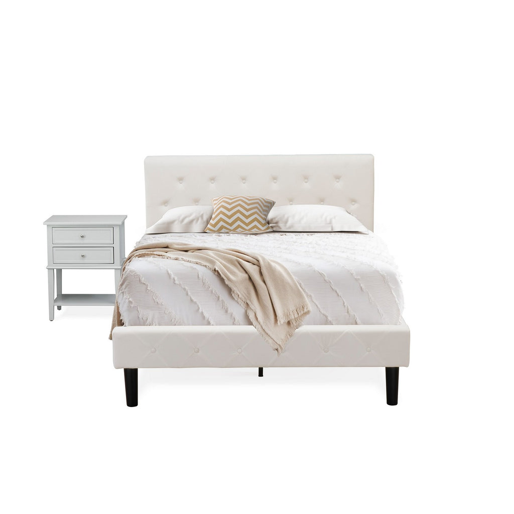 NL19F-1VL14 2 Piece Bed Set - Button Tufted Full Size Bed - White Velvet Fabric Upholstered Headboard and an Urban Gray Finish Nightstand