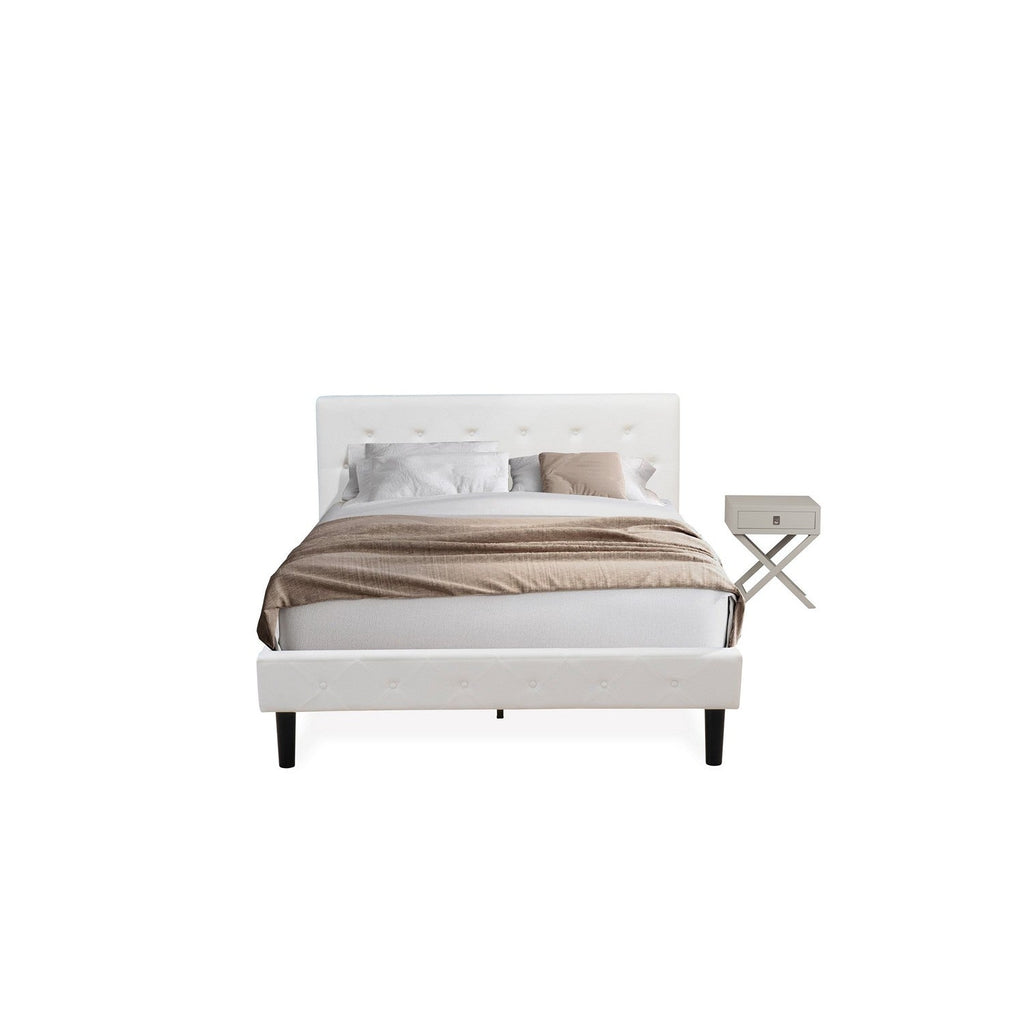 East West Furniture NL19Q-1HA14 2 Piece Bedroom Set - Queen Size Button Tufted Bed Frame - White Velvet Fabric Upholstered Headboard and an Urban Gray Finish Nightstand