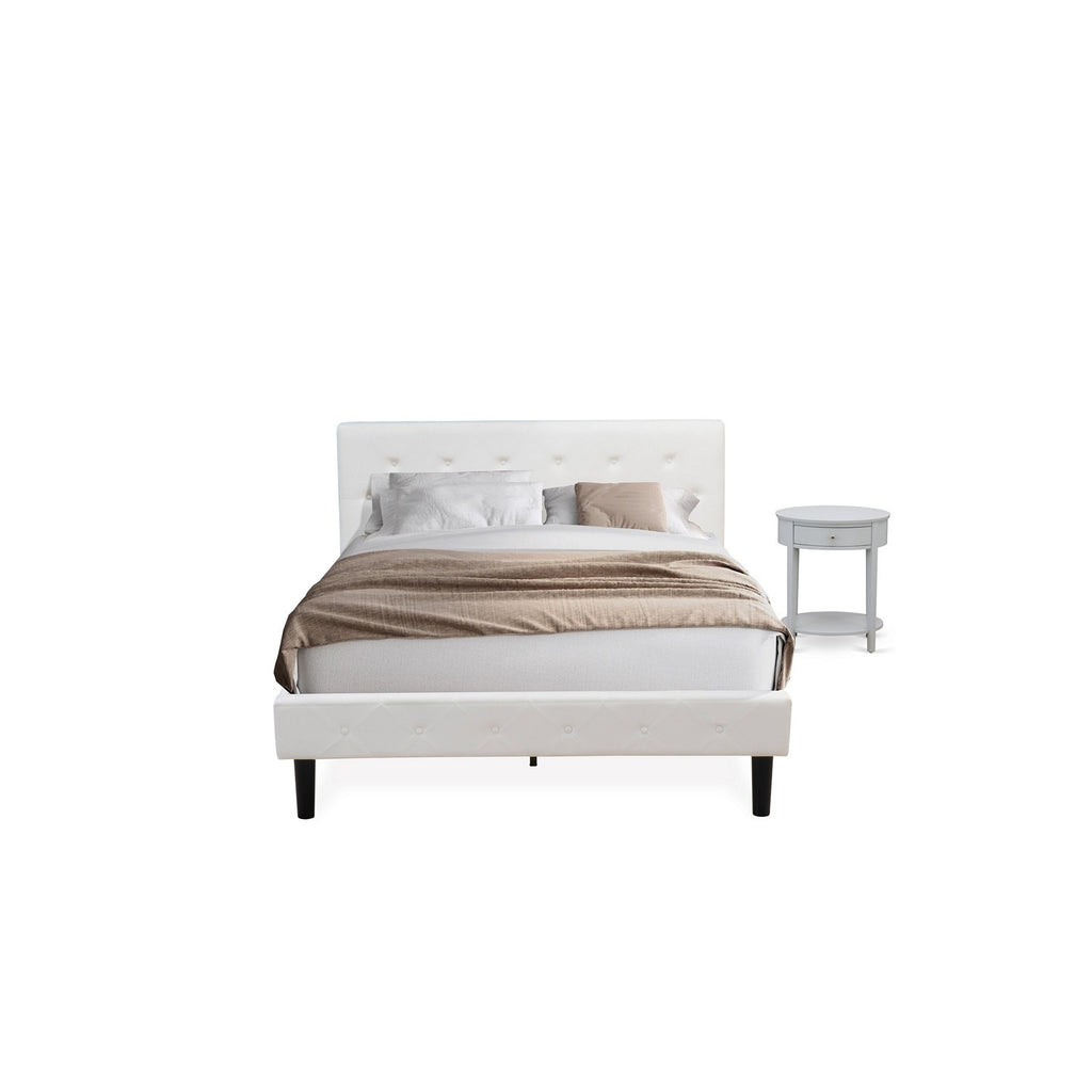 East West Furniture NL19Q-1HI14 2 Piece Queen Bedroom Set - Button Tufted Bed Frame - White Velvet Fabric Upholstered Headboard and an Urban Gray Finish Nightstand