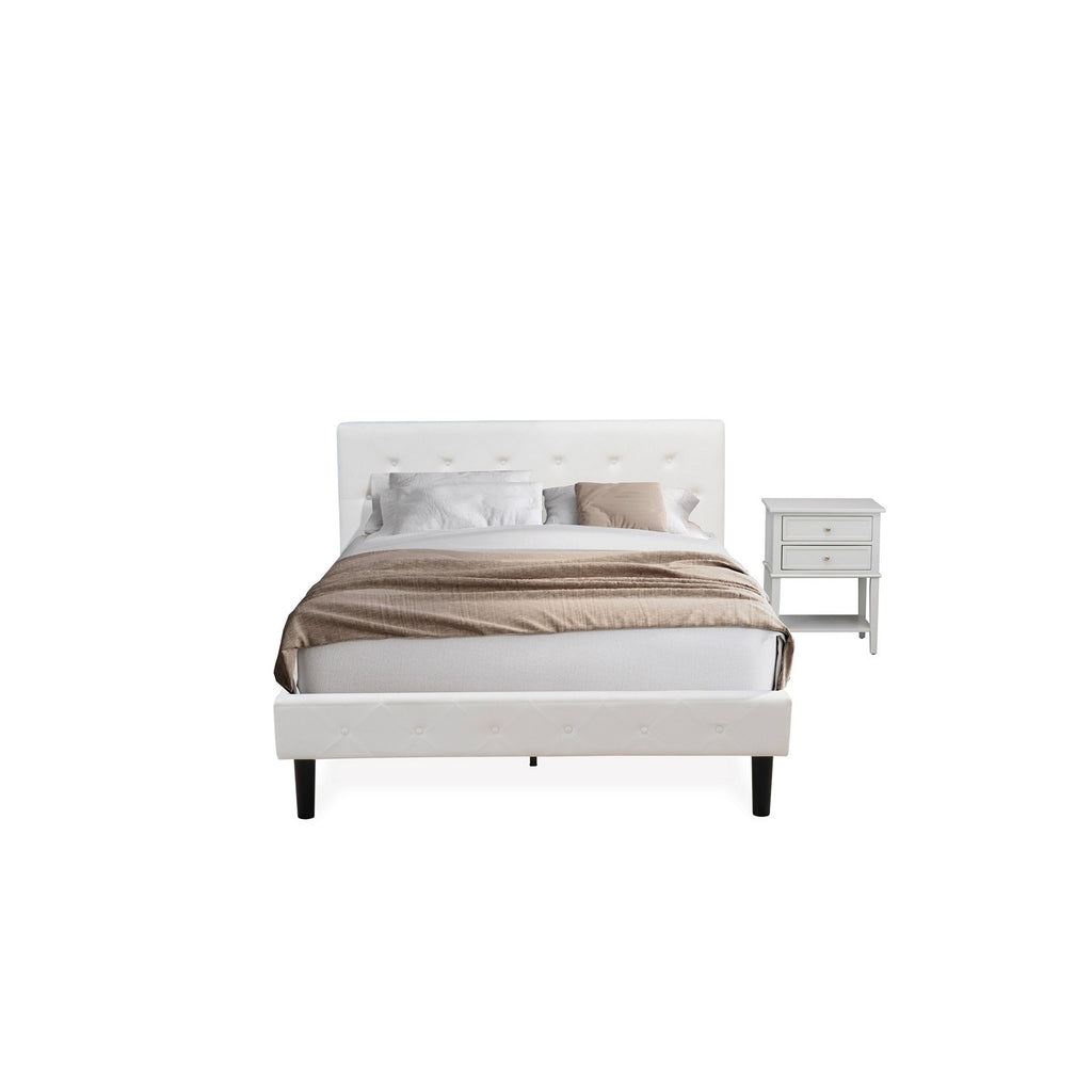 NL19Q-1VL14 2 Piece Bedroom Set - Button Tufted Queen Size Bed - White Velvet Fabric Upholstered Headboard and an Urban Gray Finish Nightstand