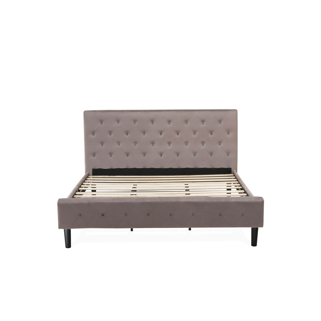 East West Furniture NL14K-2GO11 3 Piece King Size Bed Set - Button Tufted Modern Bed Frame - Brown Taupe Velvet Fabric Upholstered Headboard and a Black Finish Nightstand