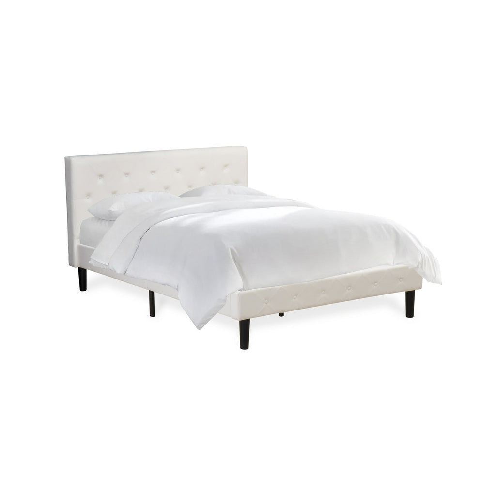 East West Furniture NL19F-1DE05 2 Piece Bedroom Set - Button Tufted Full Bedframe - White Velvet Fabric Upholstered Headboard and a White Finish Nightstand