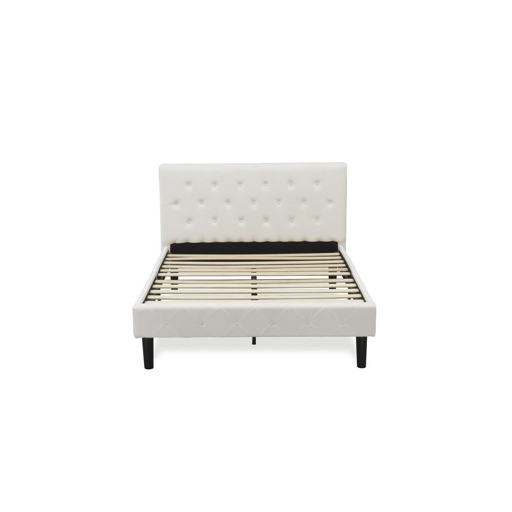 East West Furniture NL19F-1HA14 2 Piece Bedroom Set - Full Size Button Tufted Platform Bed Frame - White Velvet Fabric Upholstered Headboard and an Urban Gray Finish Nightstand