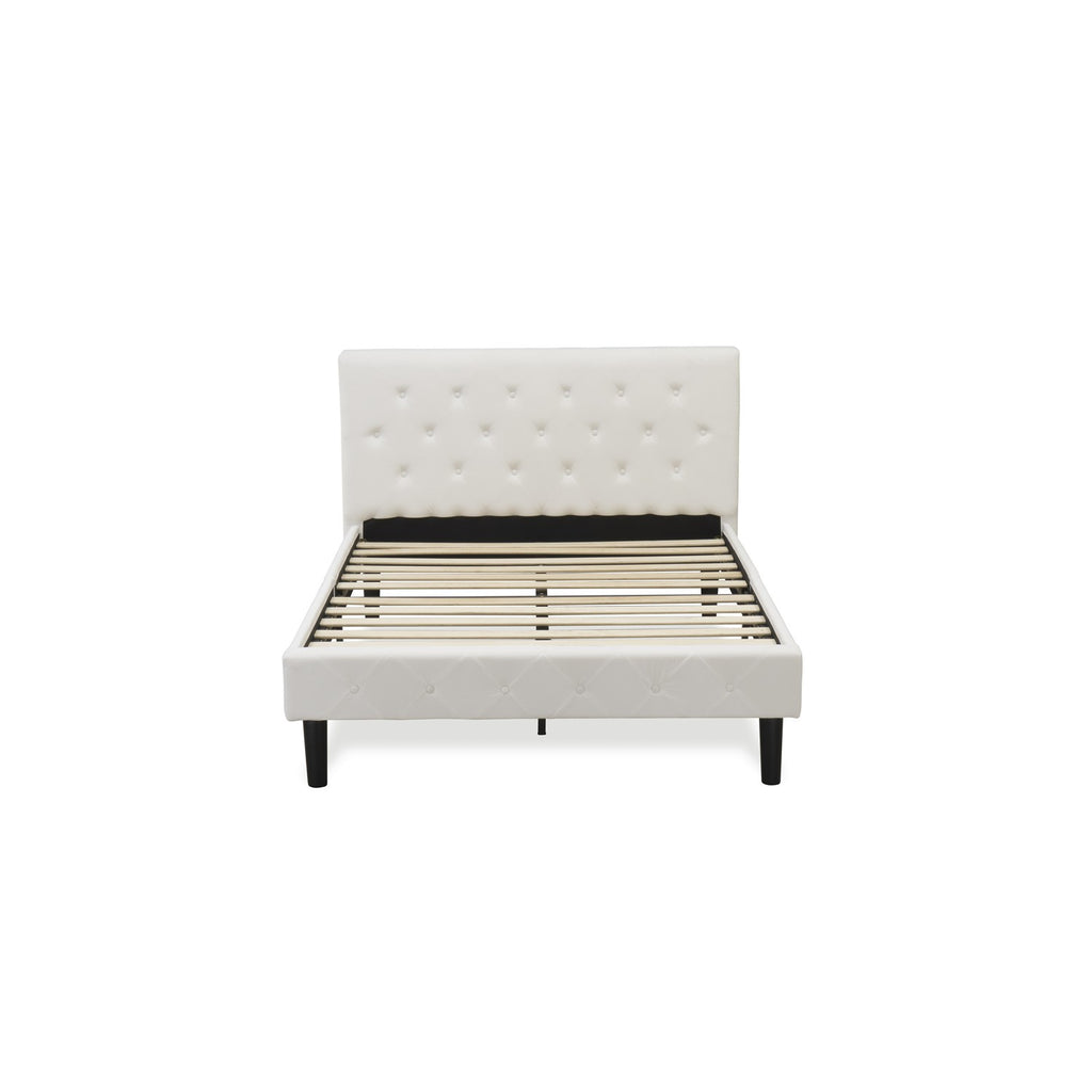 East West Furniture NL19F-1BF14 2 Piece Bedroom Set - Full Size Button Tufted Bed Frame - White Velvet Fabric Upholstered Headboard and an Urban Gray Finish Nightstand