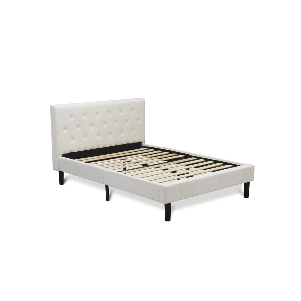 NL19F-1GA13 2 Piece Full Size Bed Set - Button Tufted Platform Bed Frame - White Velvet Fabric Upholstered Headboard and a Burgundy Finish Nightstand