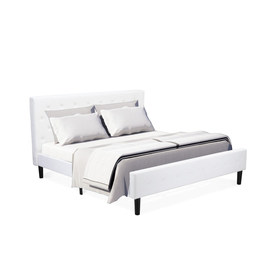 East West Furniture NL19K-1HA05 2 Piece Bedroom Set - Button Tufted Bed Frame - White Velvet Fabric Upholstered Headboard and a White Finish Nightstand