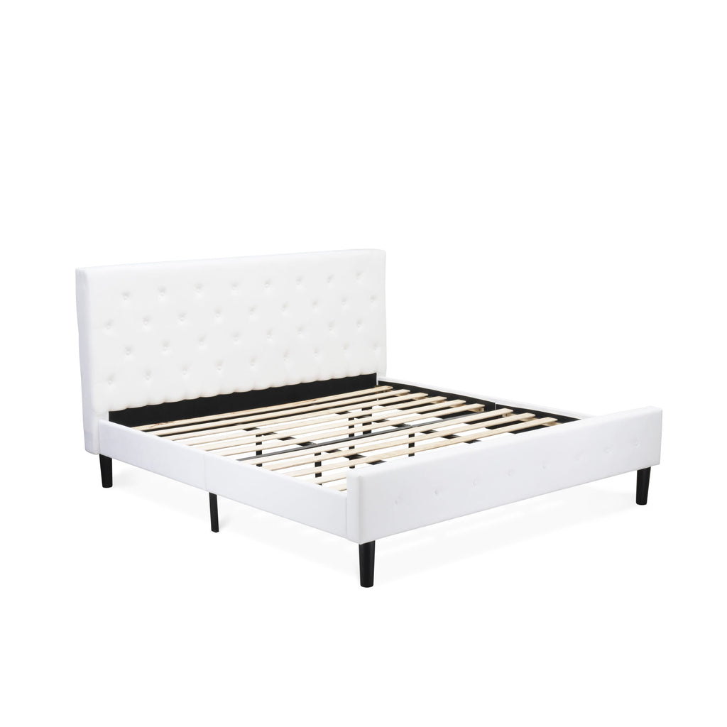 NL19K-2GA0C 3 Piece Modern Bedroom Set - King size Button Tufted Bed - White Velvet Fabric Upholstered Headboard and a Wire Brushed Butter Cream Finish Nightstand