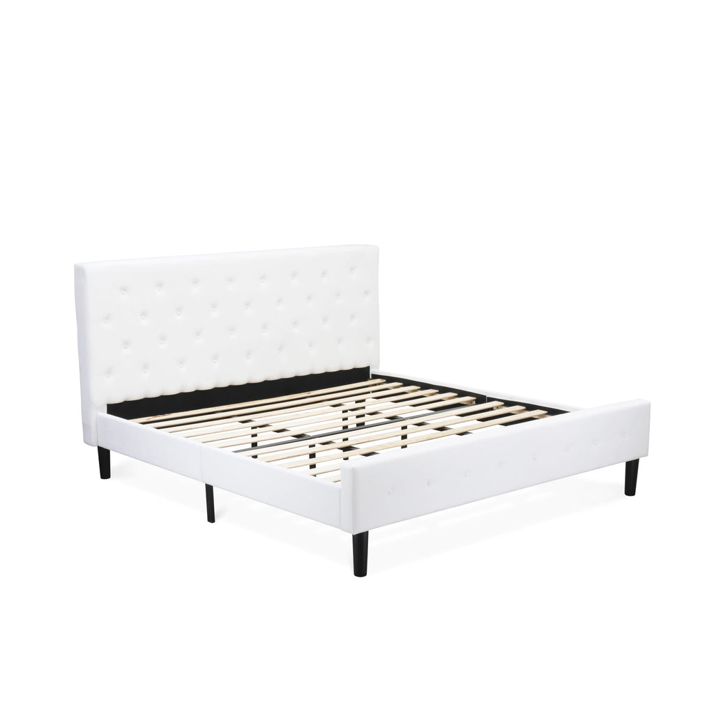 NL19K-1VL0C 2 Piece King Bedroom Set - Button Tufted Bed Frame - White Velvet Fabric Upholstered Headboard and a Wire Brushed Butter Cream Finish Nightstand