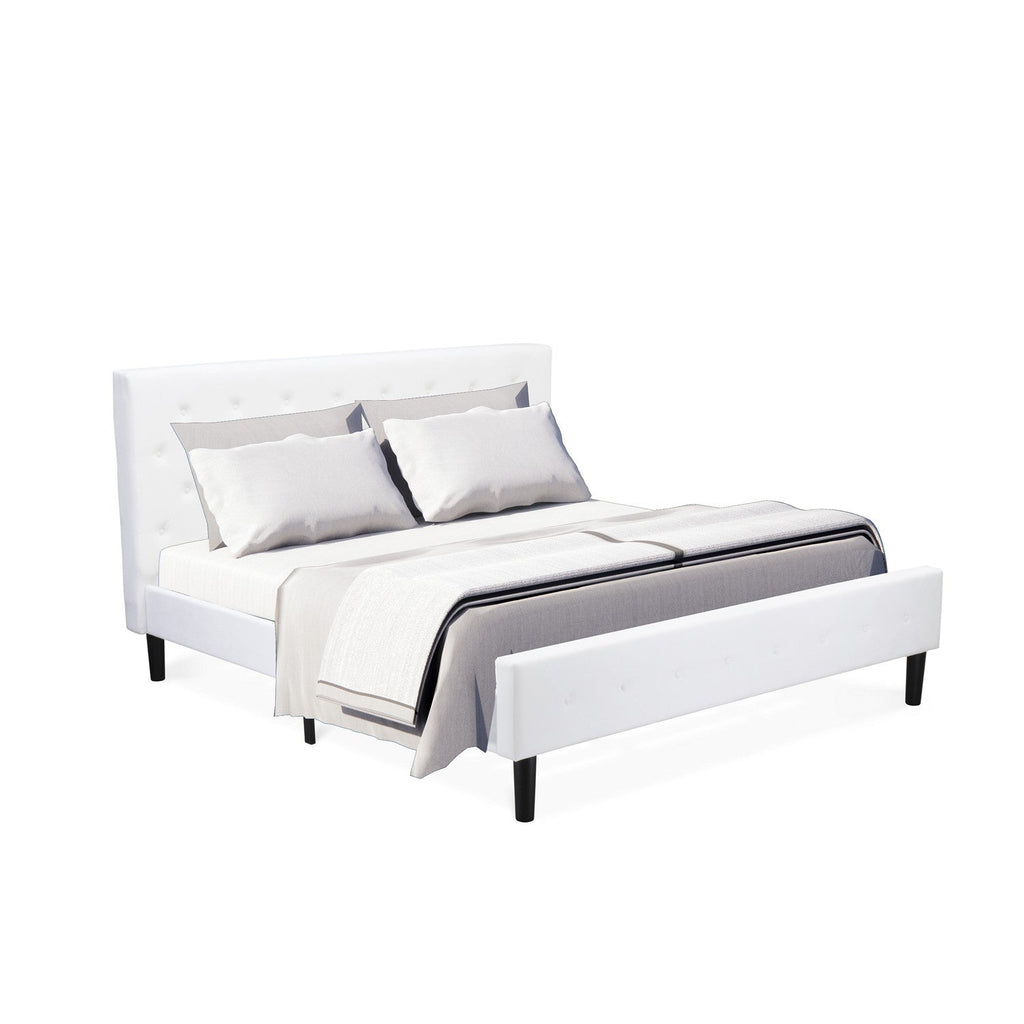 East West Furniture NL19K-2HA05 3 Piece Bedroom Set - King Size Button Tufted Bed - White Velvet Fabric Upholstered Headboard and a Linen White Finish Nightstand