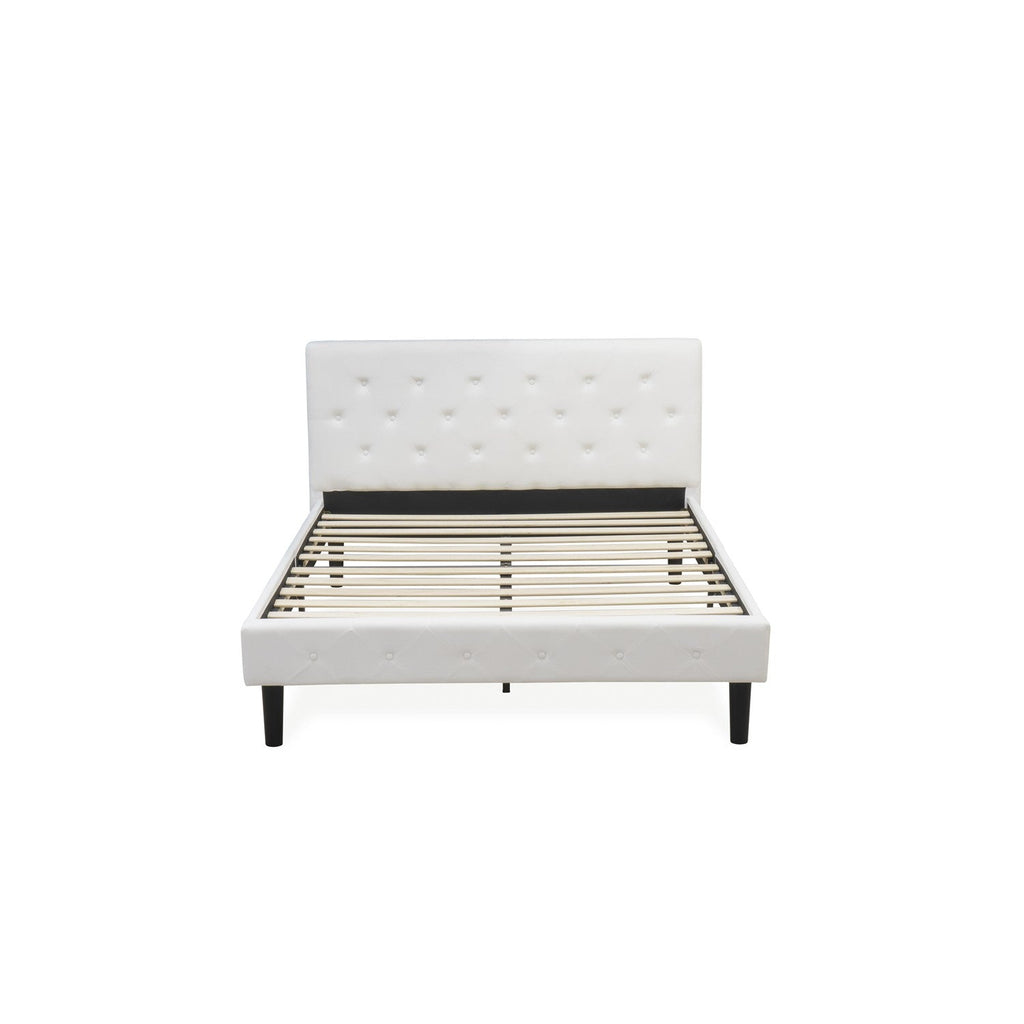 East West Furniture NL19Q-2HA14 3 Piece Bed Set - Button Tufted Queen Size Bed frame - White Velvet Fabric Upholstered Headboard and an Urban Gray Finish Nightstand