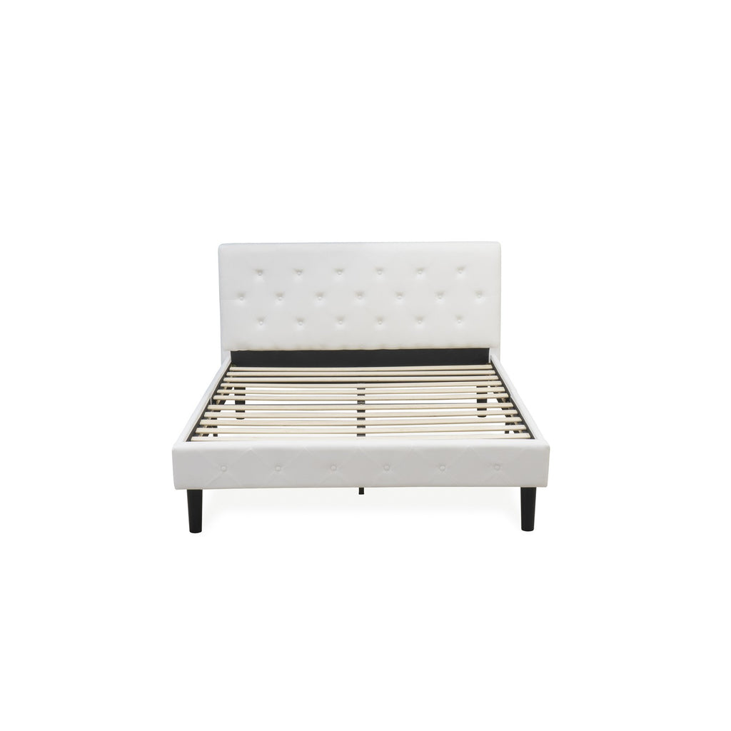 East West Furniture NLF-19-Q Nolan Platform Bed Frame - Button Tufted White Velvet Fabric Padded Headboard & Footboard, Black Legs, Queen Size