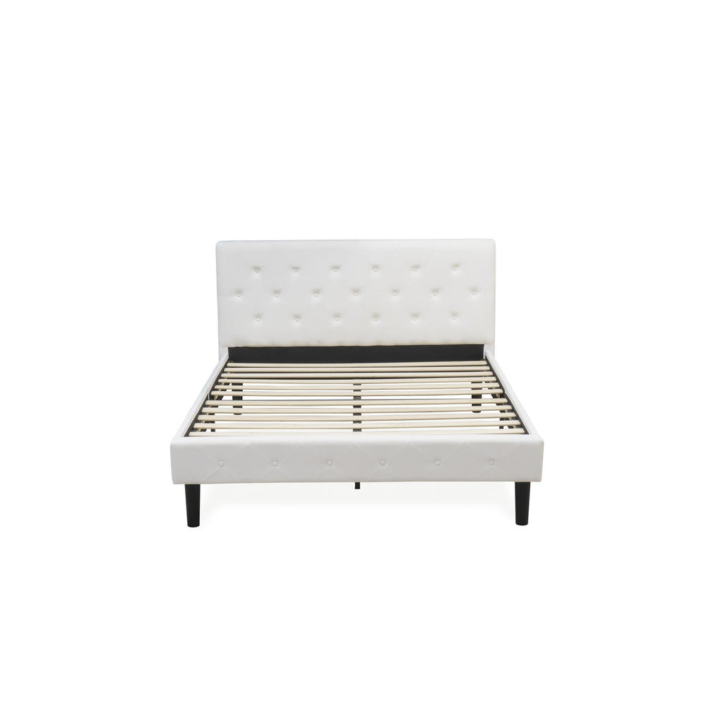 East West Furniture NL19Q-2HA05 3 Piece Queen Size Bedroom Set - Button Tufted Bed Frame - White Velvet Fabric Upholstered Headboard and a White Finish Nightstand