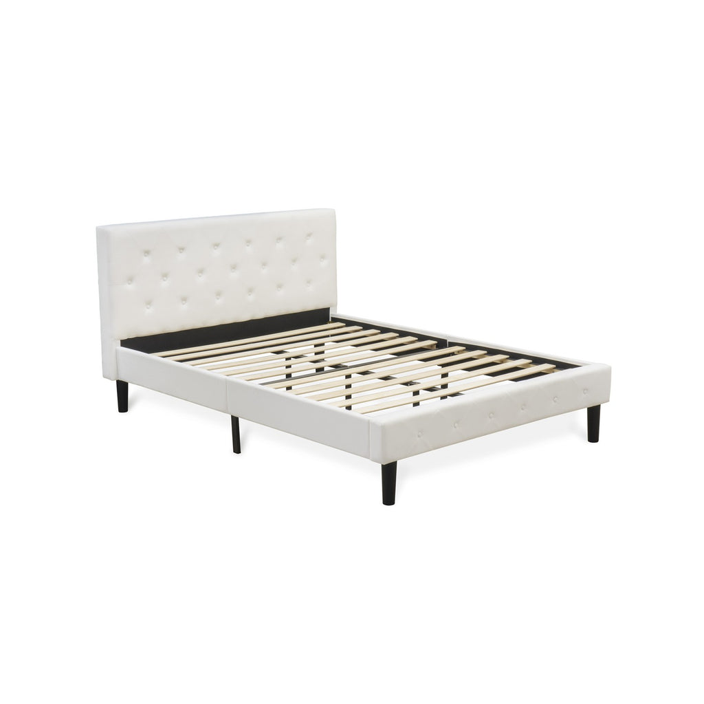 NL19Q-1GA0C 2 Piece Bed Set - Button Tufted Bed Frame - White Velvet Fabric Upholstered Headboard and a Wire Brushed Butter Cream Finish Nightstand