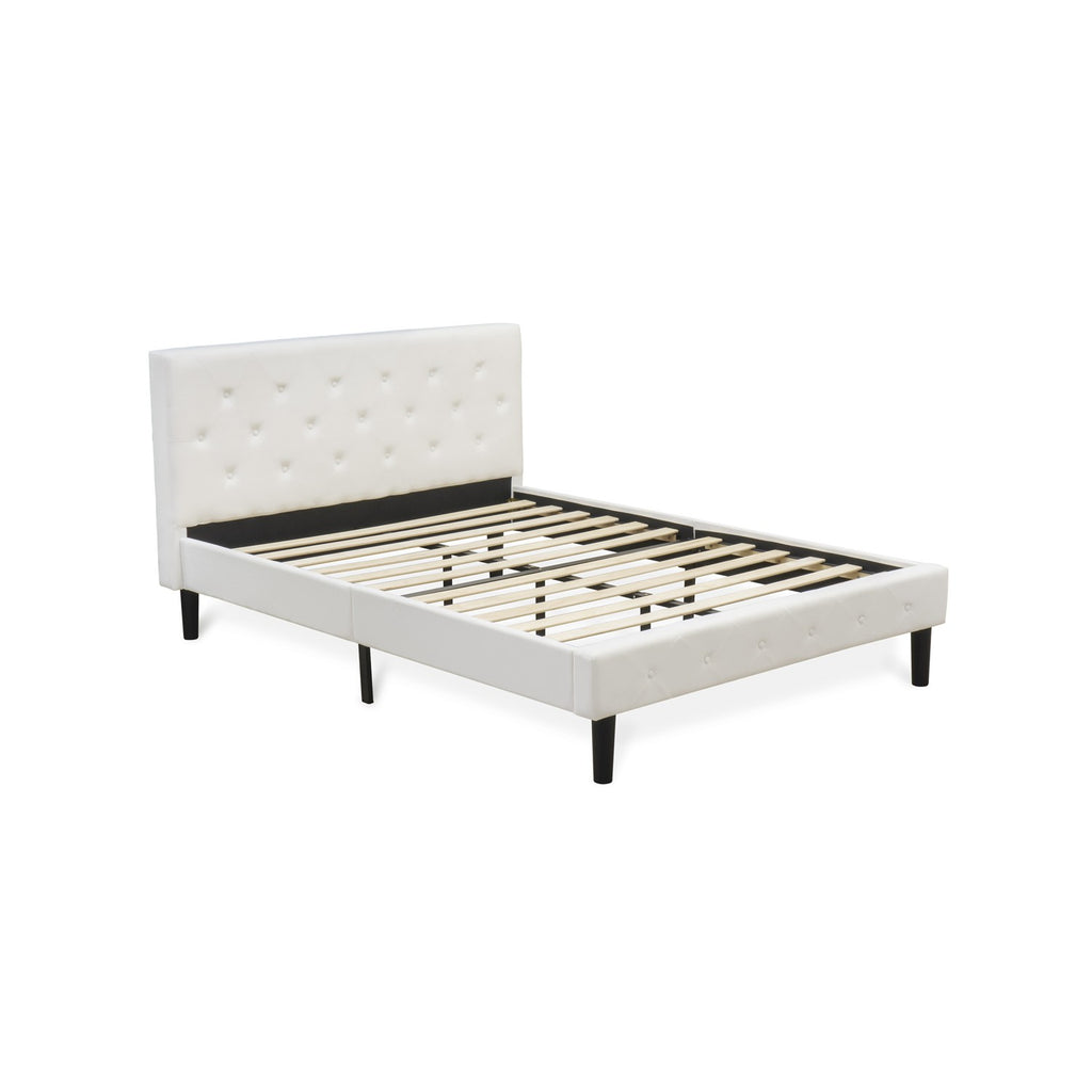 NL19Q-2GA0C 3 Piece Queen Bed Set - Button Tufted Bed frame - White Velvet Fabric Upholstered Headboard and a Wire Brushed Butter Cream Finish Nightstand