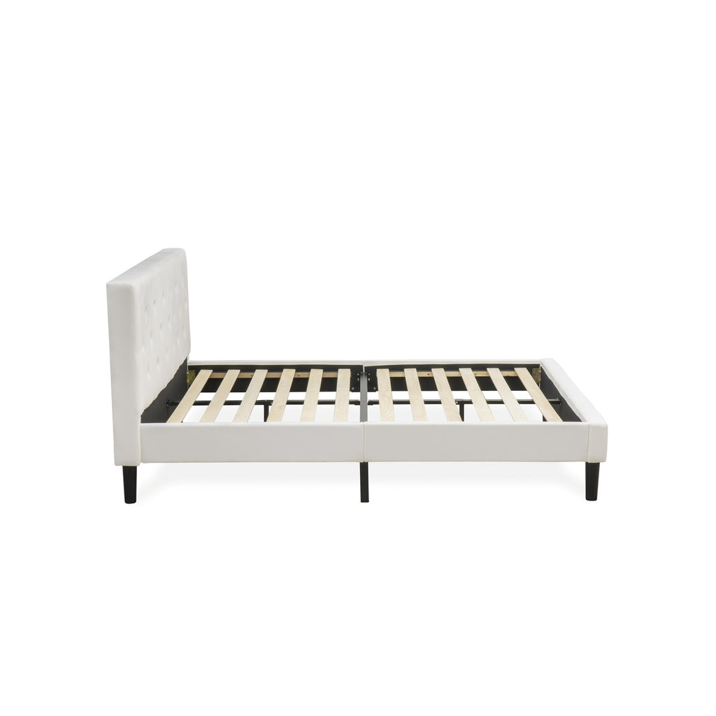 NL19Q-2GA0C 3 Piece Queen Bed Set - Button Tufted Bed frame - White Velvet Fabric Upholstered Headboard and a Wire Brushed Butter Cream Finish Nightstand