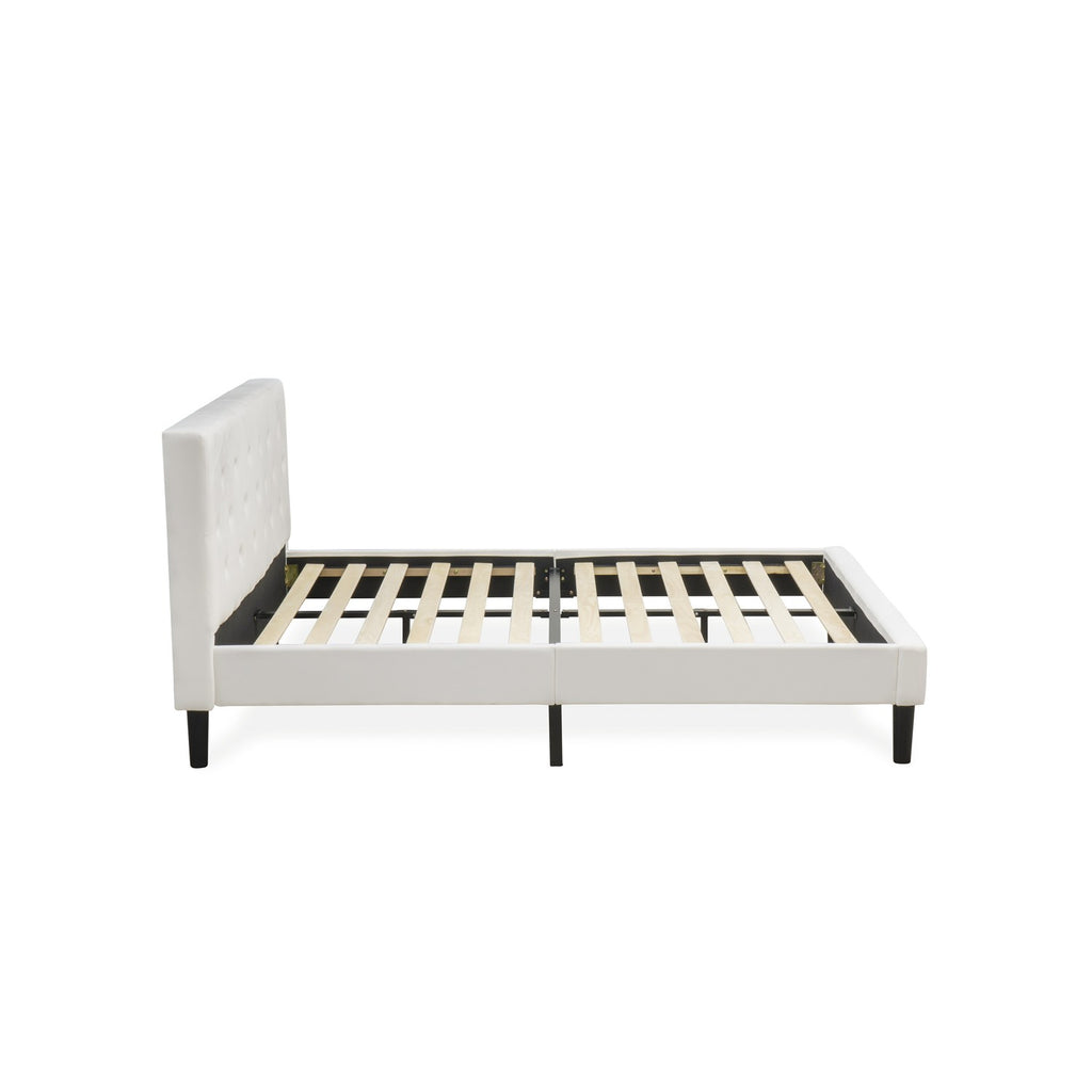 NL19Q-1VL0C 2 Piece Modern Bedroom Set - Button Tufted Modern Bed - White Velvet Fabric Upholstered Headboard and a Wire Brushed Butter Cream Finish Nightstand