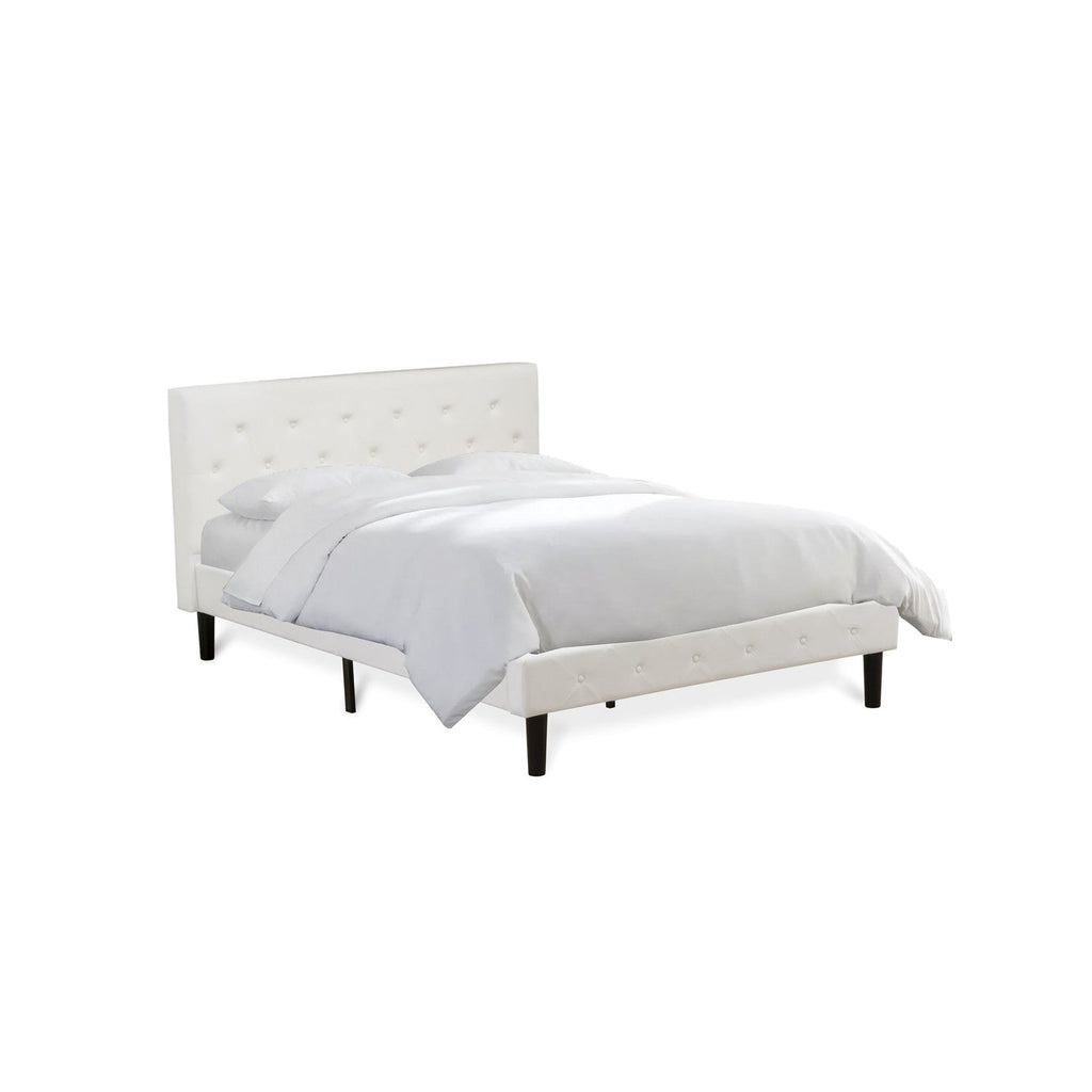 East West Furniture NL19Q-2HA12 3 Piece Bed Set - Queen Size Button Tufted Bed Frame - White Velvet Fabric Upholstered Headboard and a Clover Green Finish Nightstand