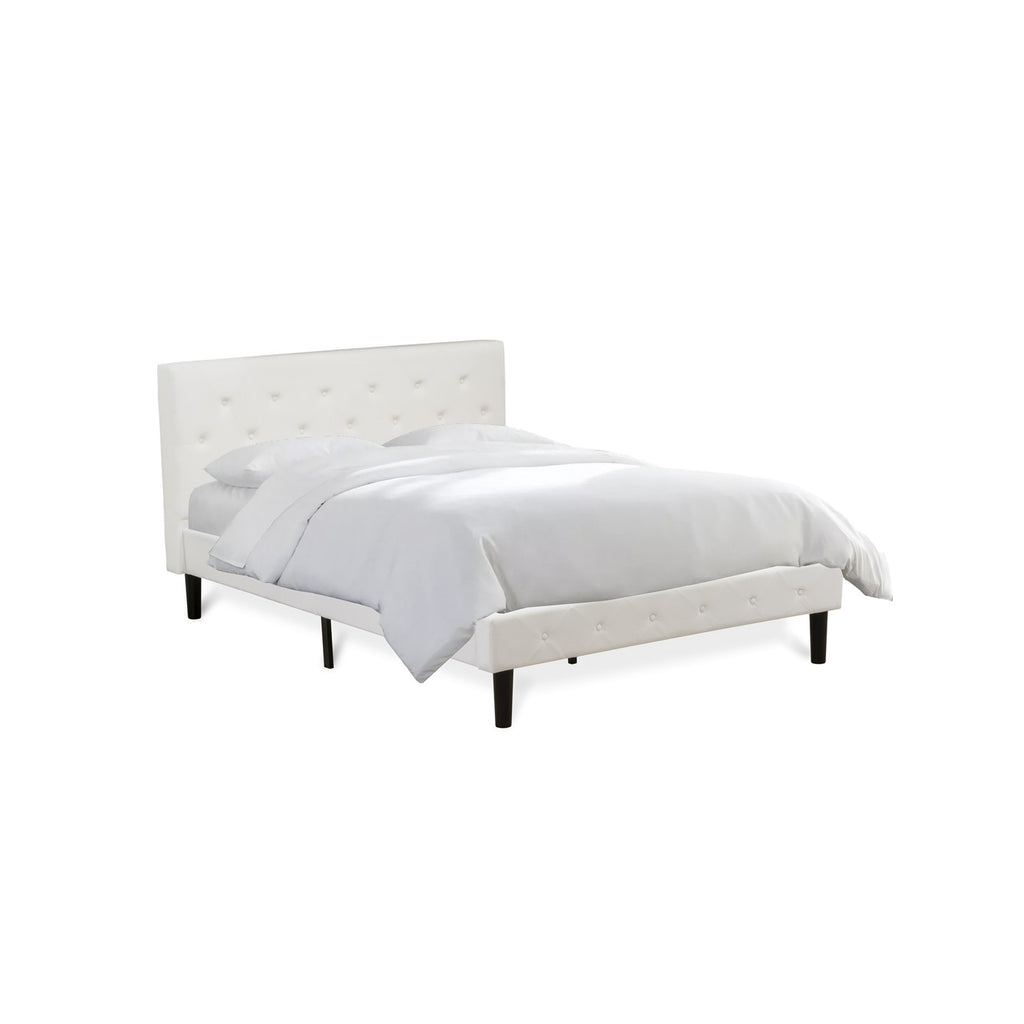 East West Furniture NL19Q-1BF12 2 Piece Queen Size Bed Set - Button Tufted Bed frame - White Velvet Fabric Upholstered Headboard and a Clover Green Finish Nightstand