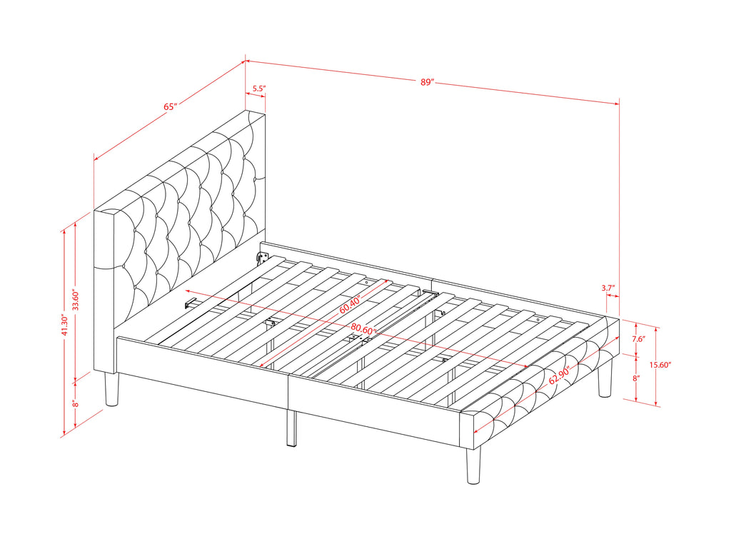 NL19Q-2GA0C 3 Piece Queen Bed Set - Button Tufted Bed frame - White Velvet Fabric Upholstered Headboard and a Wire Brushed Butter Cream Finish Nightstand