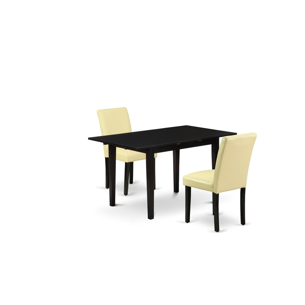 East West Furniture NOAB3-BLK-73 3 Piece Dining Table Set Contains a Rectangle Dining Room Table with Butterfly leaf and 2 Eggnog Faux Leather Parson Chairs, 32x54 Inch, Black