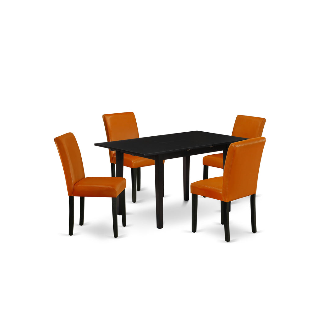 East West Furniture NOAB5-BLK-61 5 Piece Dining Table Set Includes a Rectangle Dining Room Table with Butterfly Leaf and 4 Baked Bean Faux Leather Parson Chairs, 32x54 Inch, Black