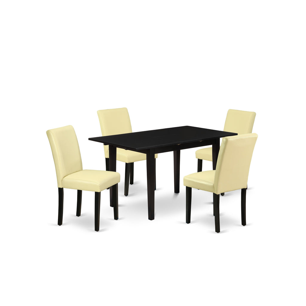 East West Furniture NOAB5-BLK-73 5 Piece Dinette Set Includes a Rectangle Dining Room Table with Butterfly Leaf and 4 Eggnog Faux Leather Parson Dining Chairs, 32x54 Inch, Black