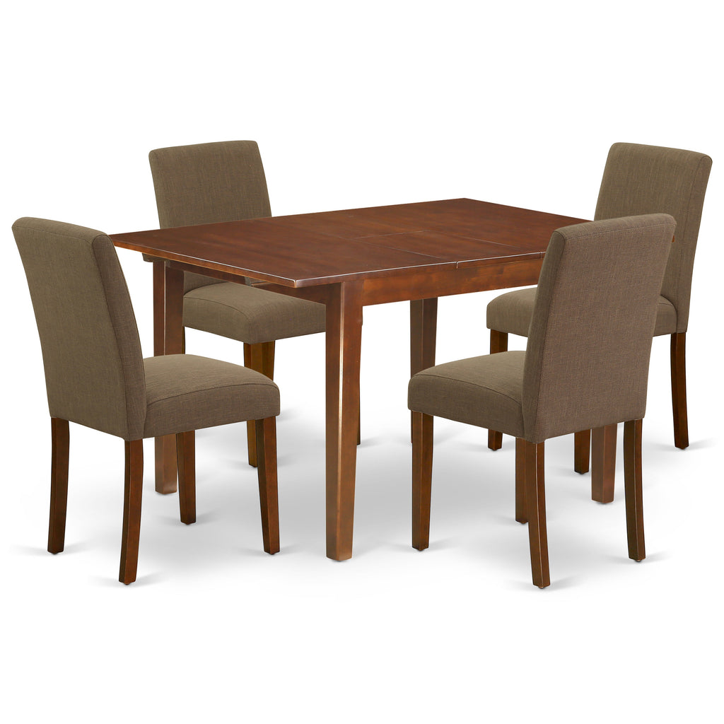 East West Furniture NOAB5-MAH-18 5 Piece Dining Table Set for 4 Includes a Rectangle Kitchen Table with Butterfly Leaf and 4 Coffee Linen Fabric Parson Dining Chairs, 32x54 Inch, Mahogany