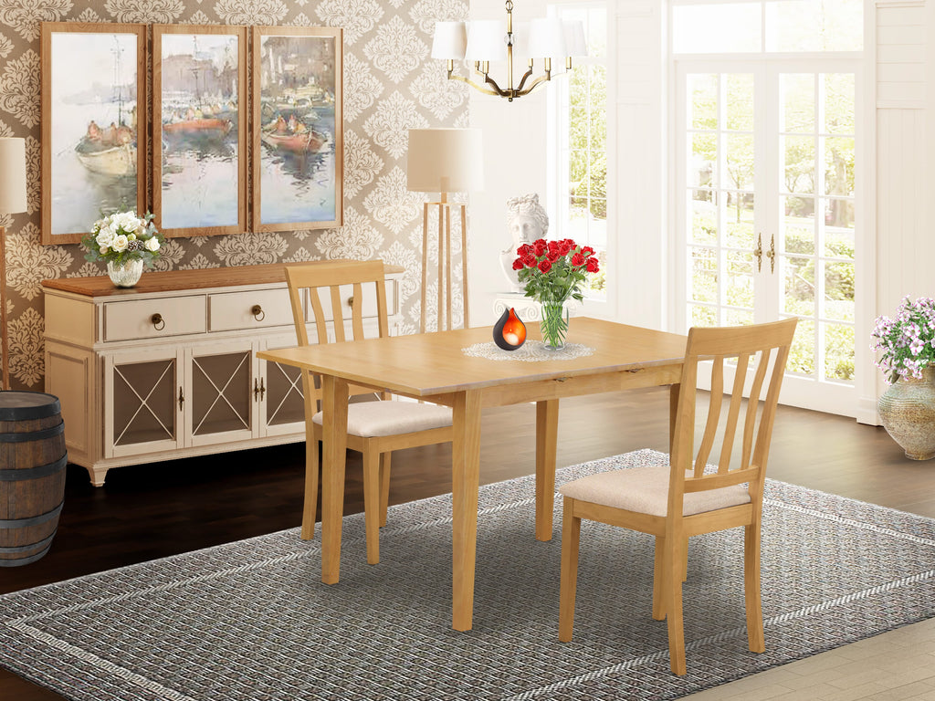 East West Furniture NOAN3-OAK-C 3 Piece Kitchen Table Set Contains a Rectangle Dining Table with Butterfly Leaf and 2 Linen Fabric Dining Room Chairs, 32x54 Inch, Oak