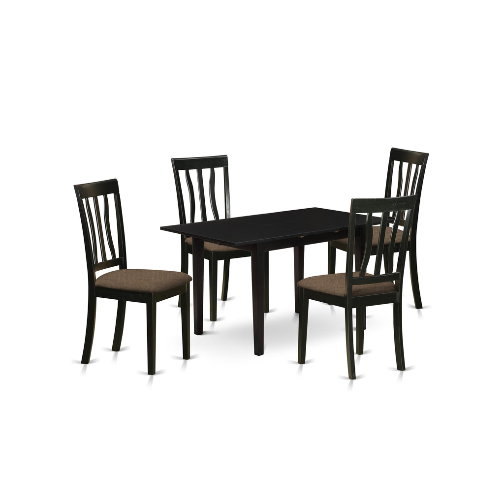 East West Furniture NOAN5-BLK-C 5 Piece Dining Table Set for 4 Includes a Rectangle Kitchen Table with Butterfly Leaf and 4 Linen Fabric Upholstered Chairs, 32x54 Inch, Black