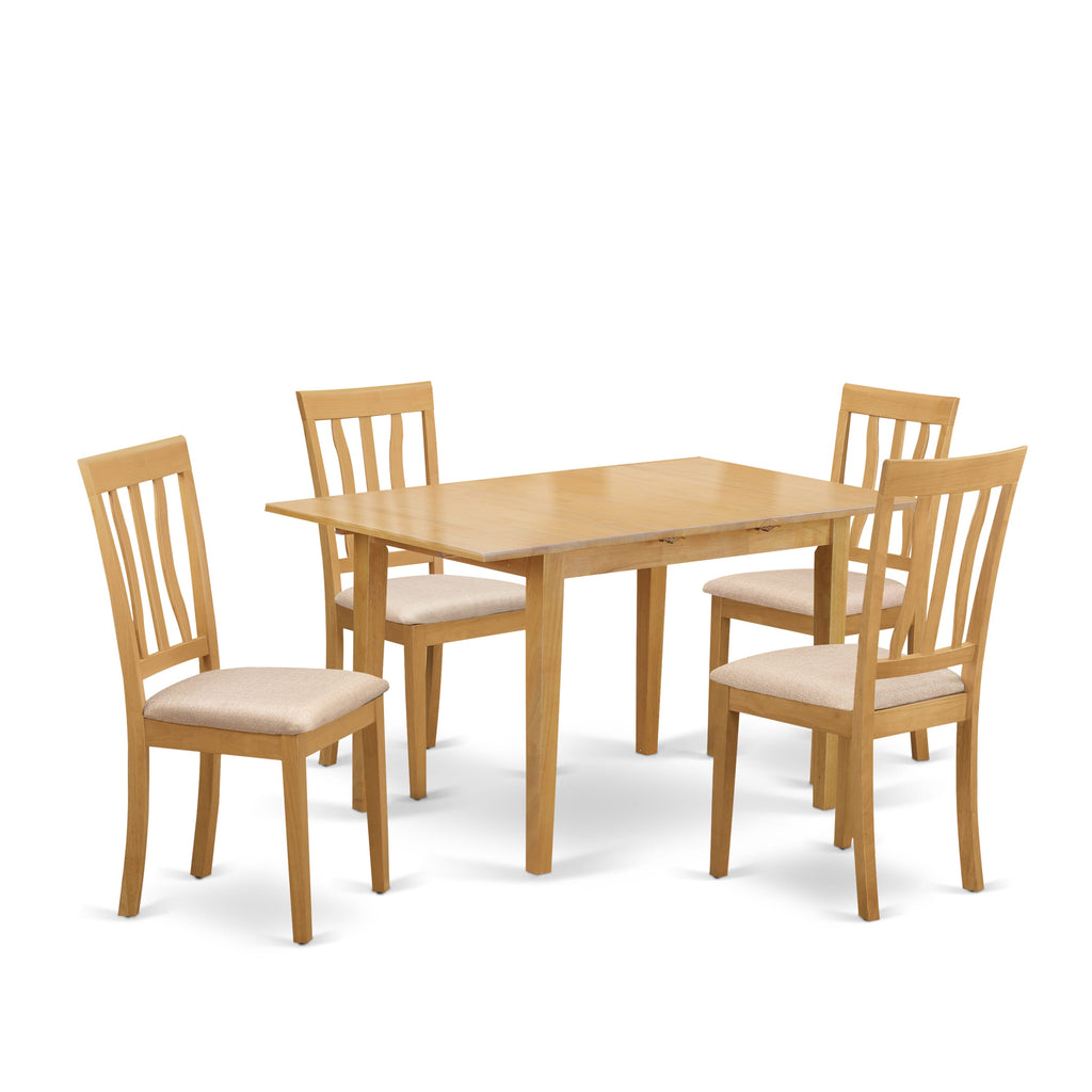 East West Furniture NOAN5-OAK-C 5 Piece Modern Dining Table Set Includes a Rectangle Wooden Table with Butterfly Leaf and 4 Linen Fabric Dining Room Chairs, 32x54 Inch, Oak