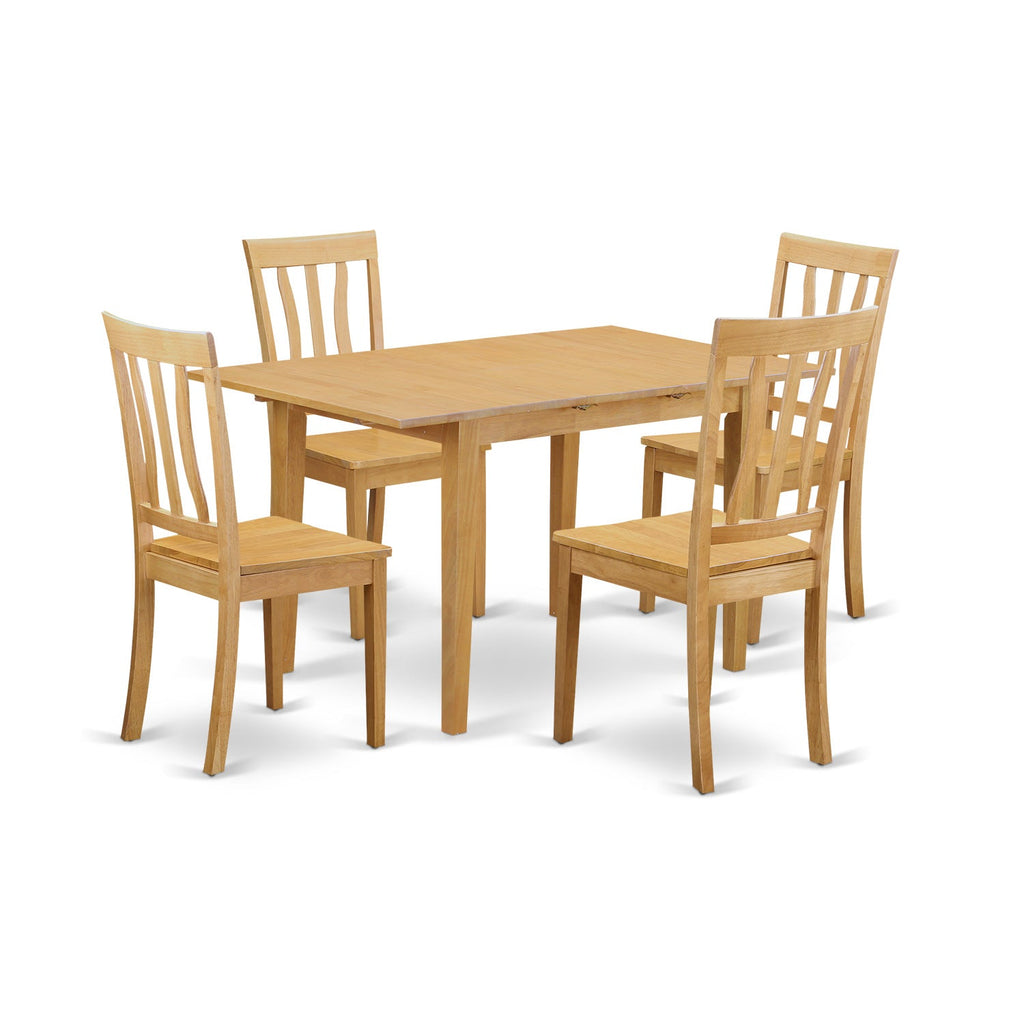 East West Furniture NOAN5-OAK-W 5 Piece Kitchen Table & Chairs Set Includes a Rectangle Dining Room Table with Butterfly Leaf and 4 Dining Chairs, 32x54 Inch, Oak