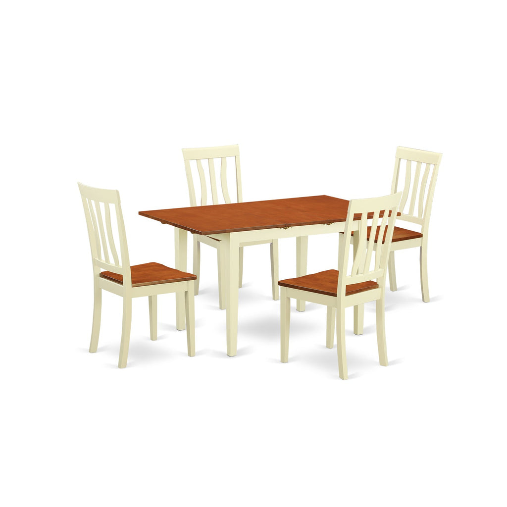 East West Furniture NOAN5-WHI-W 5 Piece Kitchen Table & Chairs Set Includes a Rectangle Dining Room Table with Butterfly Leaf and 4 Dining Chairs, 32x54 Inch, Buttermilk & Cherry