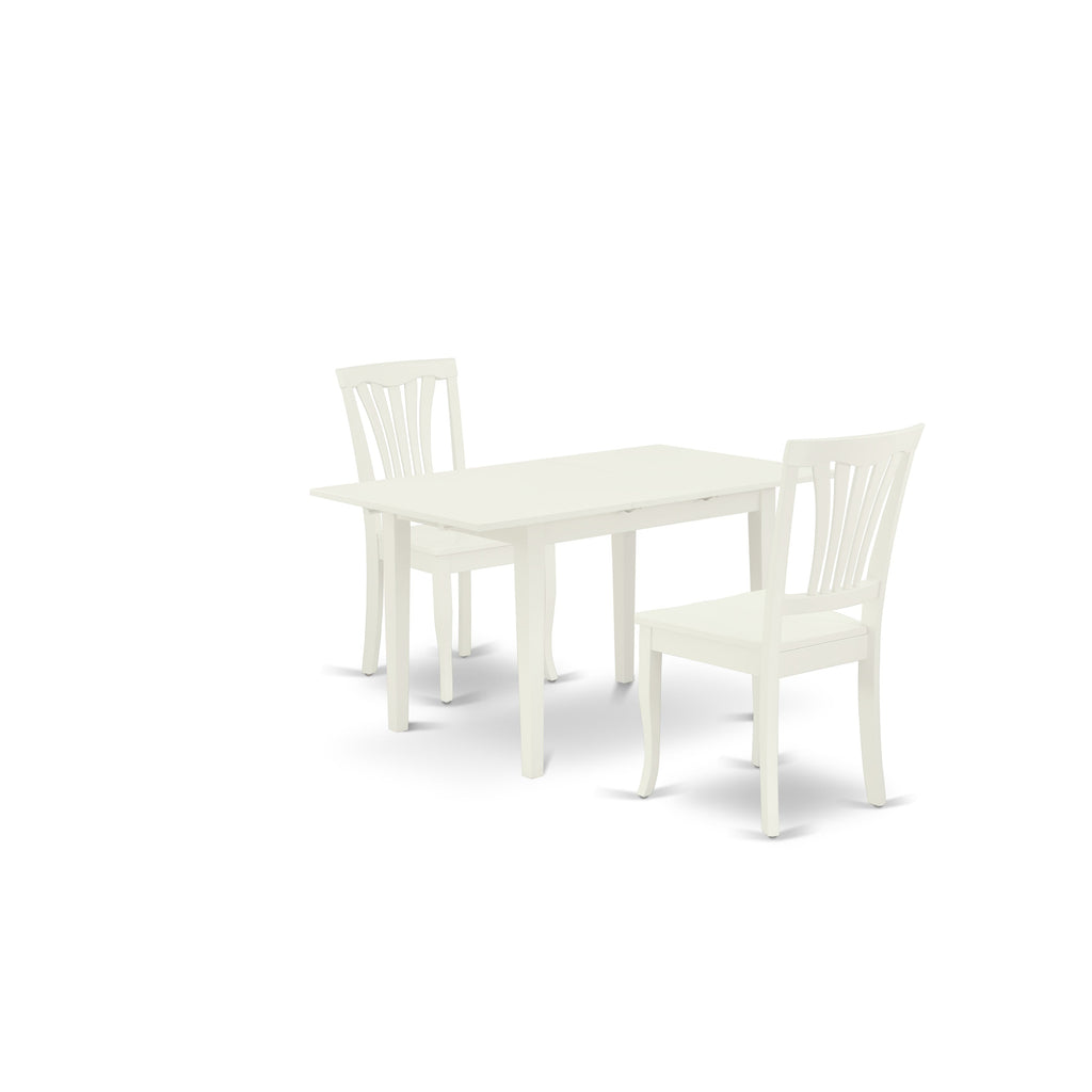 East West Furniture NOAV3-LWH-W 3 Piece Dining Set Contains a Rectangle Dining Room Table with Butterfly Leaf and 2 Wood Seat Chairs, 32x54 Inch, Linen White