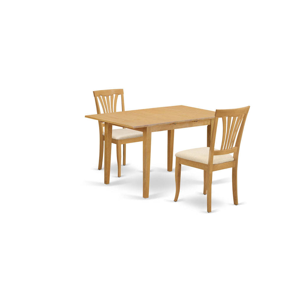 East West Furniture NOAV3-OAK-C 3 Piece Kitchen Table & Chairs Set Contains a Rectangle Dining Room Table with Butterfly Leaf and 2 Linen Fabric Upholstered Chairs, 32x54 Inch, Oak