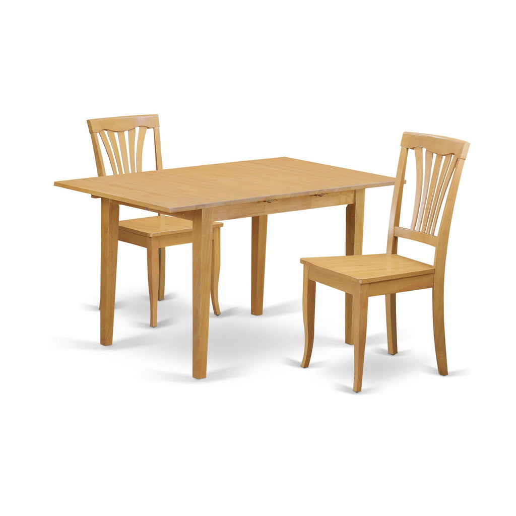 East West Furniture NOAV3-OAK-W 3 Piece Dining Room Table Set Contains a Rectangle Kitchen Table with Butterfly Leaf and 2 Dining Chairs, 32x54 Inch, Oak