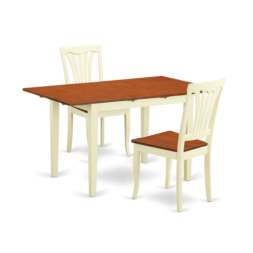 East West Furniture NOAV3-WHI-W 3 Piece Kitchen Table Set for Small Spaces Contains a Rectangle Dining Room Table with Butterfly Leaf and 2 Solid Wood Seat Chairs, 32x54 Inch, Buttermilk & Cherry