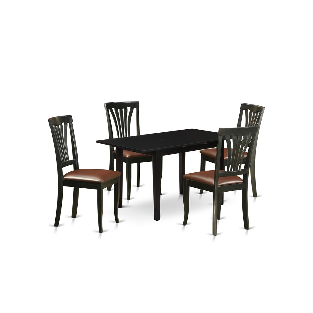 East West Furniture NOAV5-BLK-LC 5 Piece Dining Room Furniture Set Includes a Rectangle Kitchen Table with Butterfly Leaf and 4 Faux Leather Upholstered Chairs, 32x54 Inch, Black