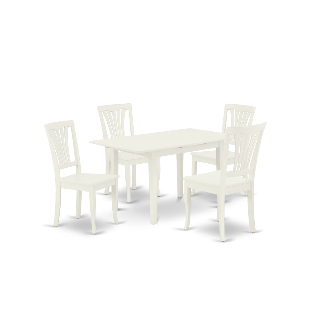 East West Furniture NOAV5-LWH-W 5 Piece Kitchen Table & Chairs Set Includes a Rectangle Dining Room Table with Butterfly Leaf and 4 Solid Wood Seat Chairs, 32x54 Inch, Linen White