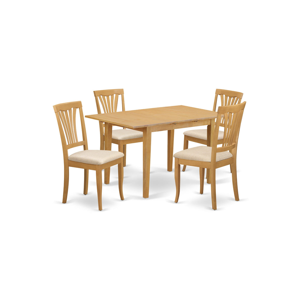 East West Furniture NOAV5-OAK-C 5 Piece Dinette Set for 4 Includes a Rectangle Dining Table with Butterfly Leaf and 4 Linen Fabric Dining Room Chairs, 32x54 Inch, Oak