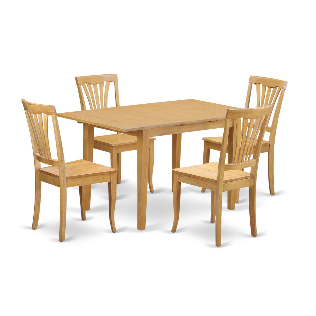 East West Furniture NOAV5-OAK-W 5 Piece Dining Room Table Set Includes a Rectangle Kitchen Table with Butterfly Leaf and 4 Dining Chairs, 32x54 Inch, Oak