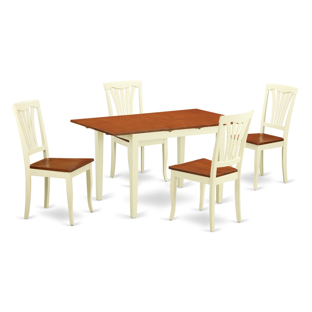 East West Furniture NOAV5-WHI-W 5 Piece Modern Dining Table Set Includes a Rectangle Wooden Table with Butterfly Leaf and 4 Dining Room Chairs, 32x54 Inch, Buttermilk & Cherry