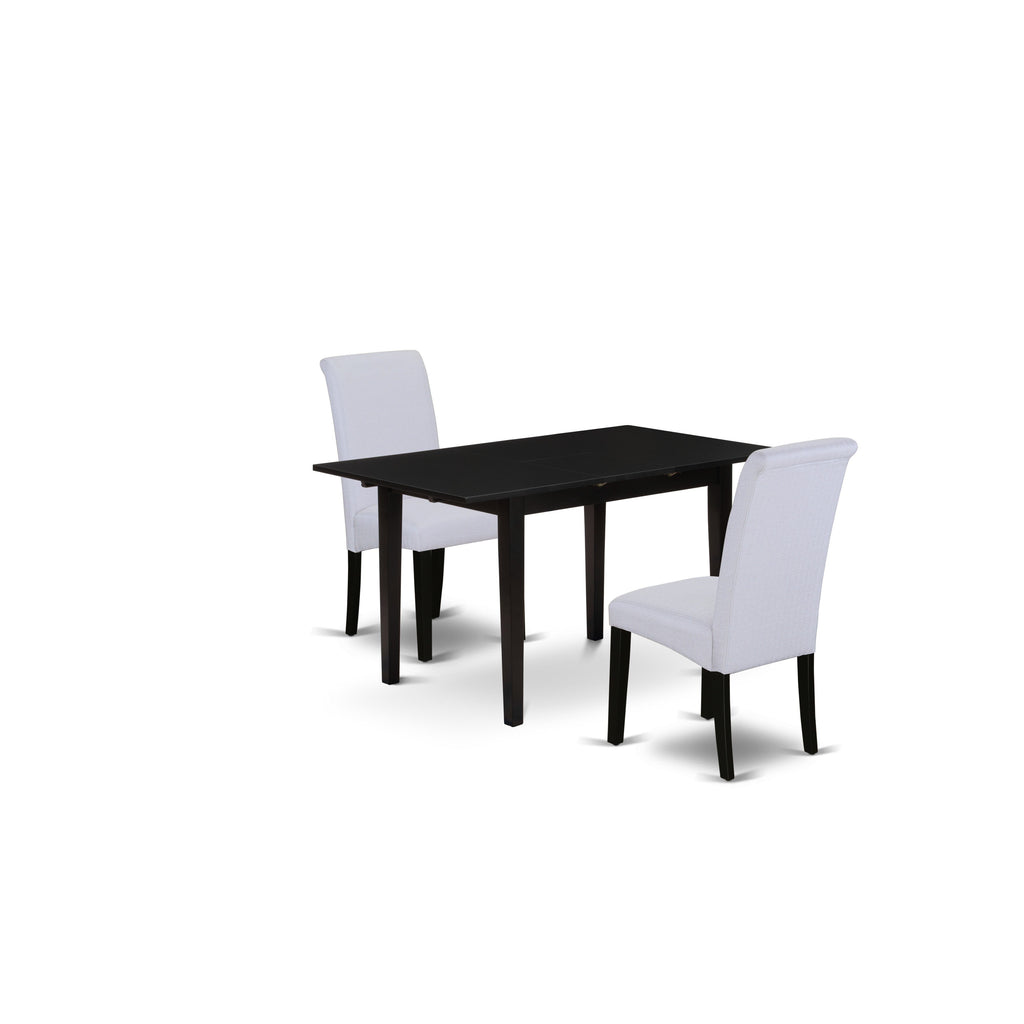 East West Furniture NOBA3-BLK-05 3 Piece Dining Table Set Contains a Rectangle Dining Room Table with Butterfly Leaf and 2 Grey Linen Fabric Upholstered Chairs, 32x54 Inch, Black