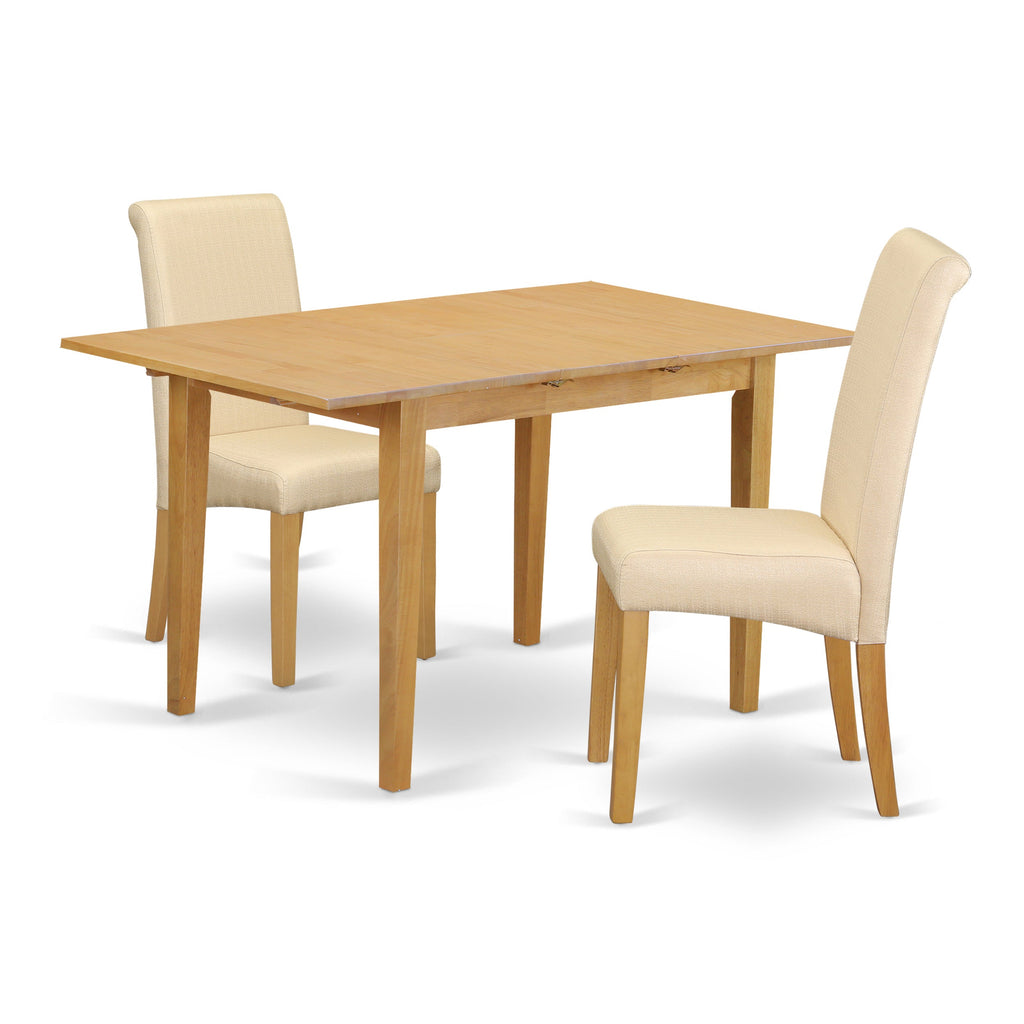 East West Furniture NOBA3-OAK-02 3 Piece Dining Room Set Contains a Rectangle Wooden Table with Butterfly Leaf and 2 Light Beige Linen Fabric Parson Dining Chairs, 32x54 Inch, Oak