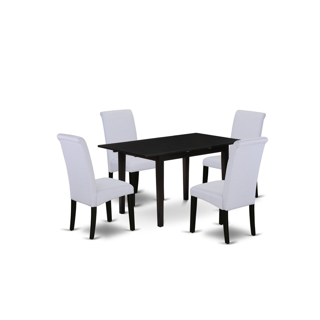 East West Furniture NOBA5-BLK-05 5 Piece Dining Table Set for 4 Includes a Rectangle Kitchen Table with Butterfly Leaf and 4 Grey Linen Fabric Parson Chairs, 32x54 Inch, Black