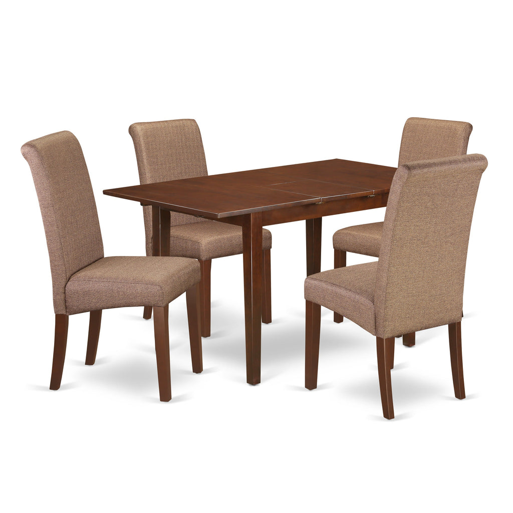 East West Furniture NOBA5-MAH-18 5 Piece Kitchen Table Set for 4 Includes a Rectangle Dining Table with Butterfly Leaf and 4 Brown Linen Linen Fabric Parson Chairs, 32x54 Inch, Mahogany
