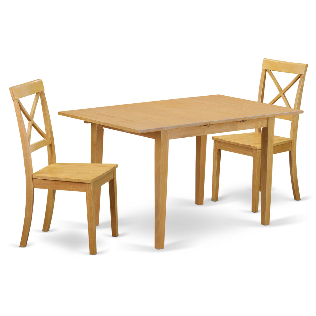 East West Furniture NOBO3-OAK-W 3 Piece Kitchen Table Set for Small Spaces Contains a Rectangle Dining Table with Butterfly Leaf and 2 Dining Room Chairs, 32x54 Inch, Oak