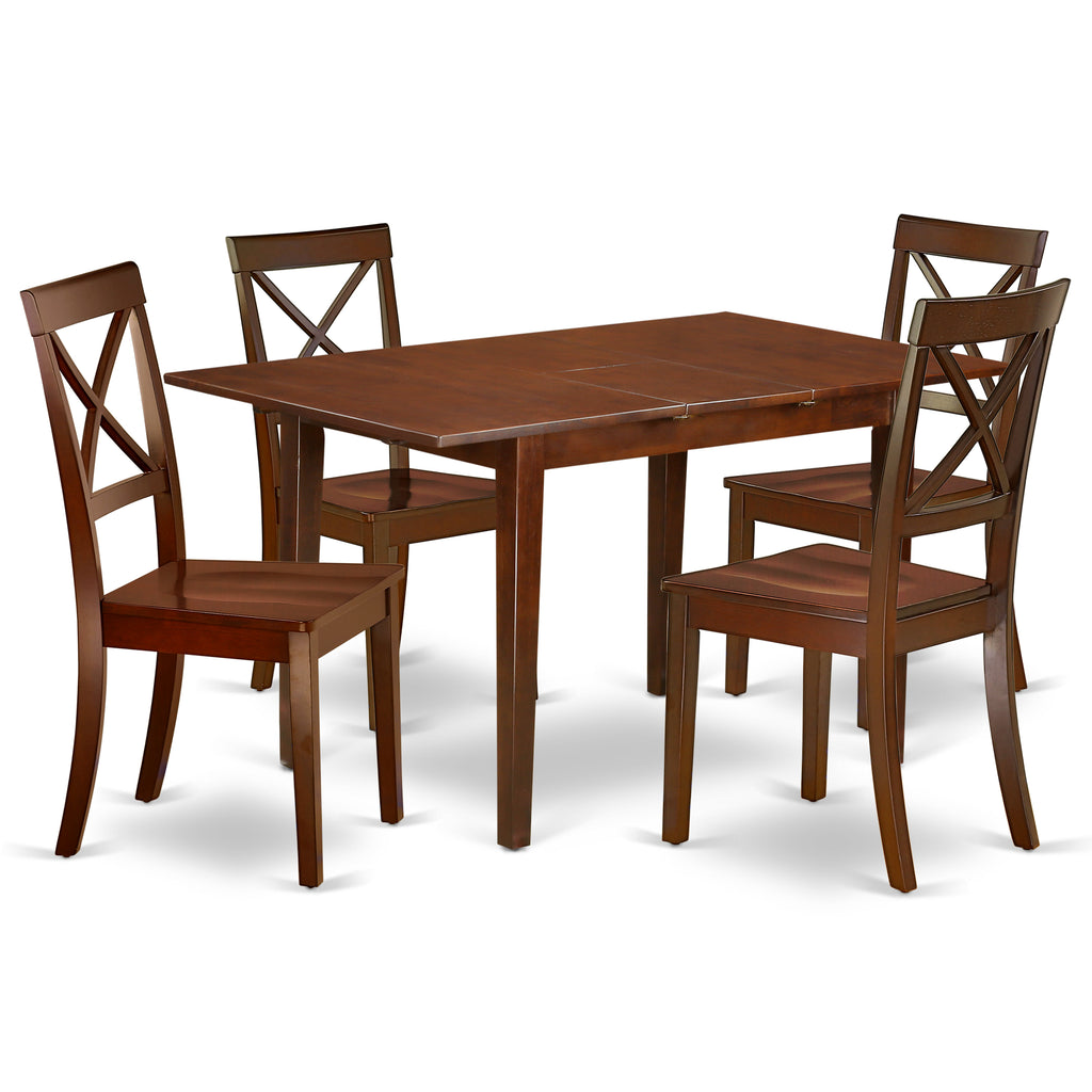 East West Furniture NOBO5-MAH-W 5 Piece Dining Table Set for 4 Includes a Rectangle Kitchen Table with Butterfly Leaf and 4 Dinette Chairs, 32x54 Inch, Mahogany